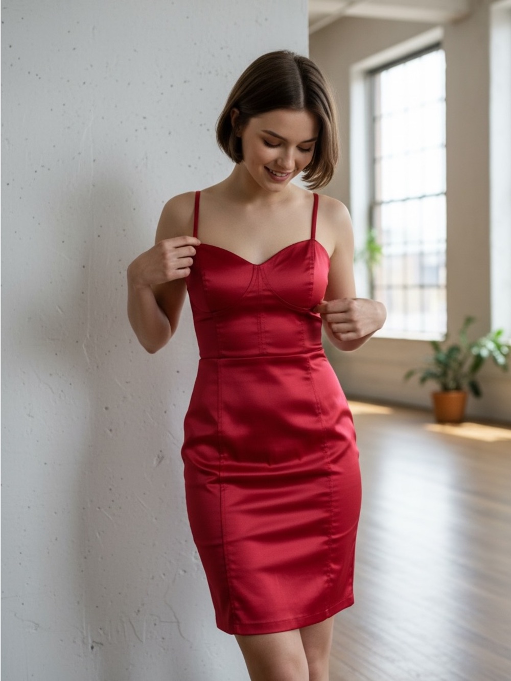 Arden B Red Satin Mini Dress cutout sides Bodycon NWT